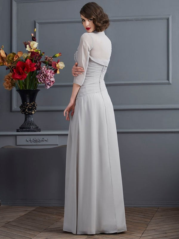 Robe longue de mère de la mariée en mousseline de soie, asymétrique, sans manches et perlée